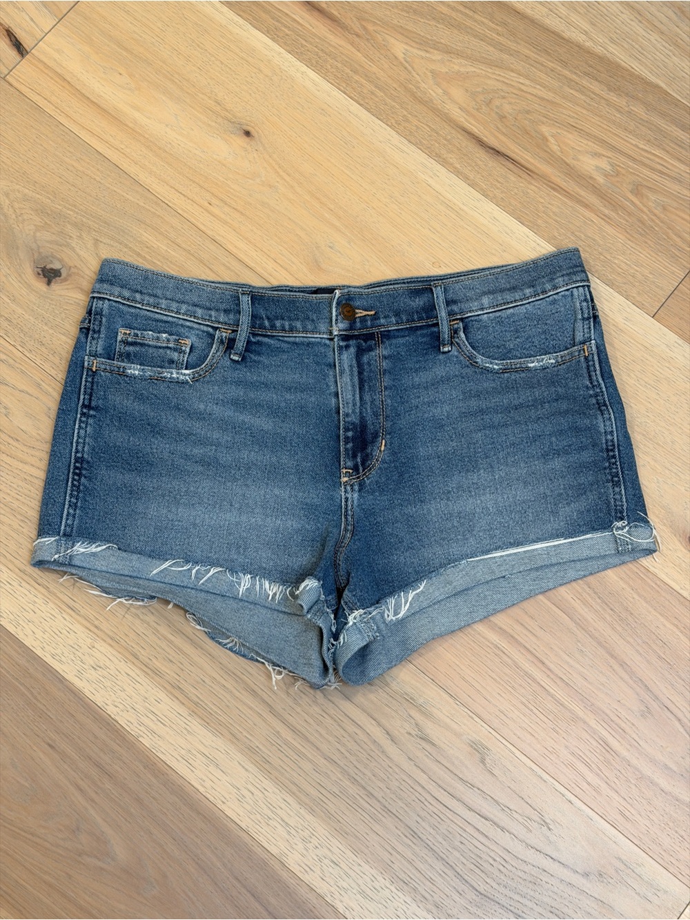 Hollister Medium Blue Frayed Hem Denim Shorts